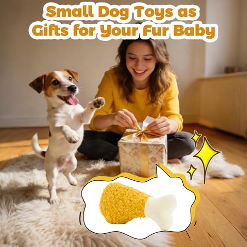 Chicken Leg Hide & Seek Plush Toy for Small Dogs & Puppies: Treat Dispensing Pocket, Squeaker and Crinkle Sounds, Chew for Aggressive Chewers and Teething - color: Yellow - Fried Chicken Leg