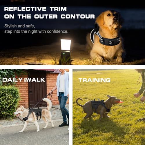 Tactical Dog Harness Medium Sized, Heavy Duty No Pull Dog Harness with Handle, Easy On and Off Service Dog Vest with Molle System, Reflective Pet Vest for Walking Hiking Training - color: Black, size: M(Neck:17-23",Chest:22-32"),35-50 lbs
