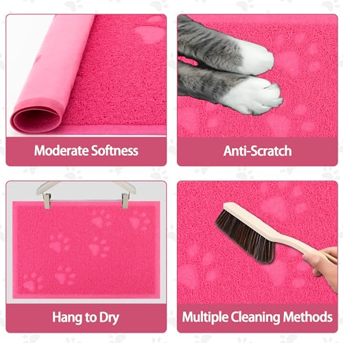 Darkyazi Cat Litter Box Mat for Floor Litter Trapping Mat Non-Slip Backing, Scatter Control, Easy Clean, Water Resistant, Soft on Paws (15.75" x 11.75",Rose red) - color: Rose Red