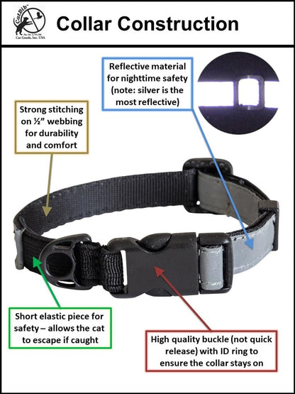 CatGoods Reflective Silver Stretch Cat Collar – Escape-Safe Alternative to Breakaway, Adjustable, Comfortable, ID and Bell Attachment - color: Silver