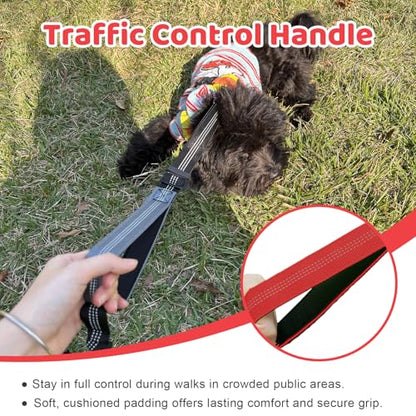 Double Dog Leash - No Tangle Splitter for Two Dogs, Coupler with Adjustable Long Lead Rope, Dual Control Handles, Retractable No Pull Bungee, Walk Train Small Medium Large 2 Pets (Red) - color: Red