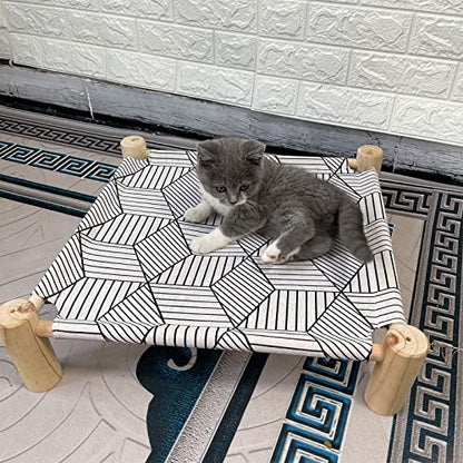 Cat/Dog Bed Hammock - Wooden Raised Indoor/Outdoor Beds - Breathable Mesh for Small Animals - White Diamond - color: White Diamond
