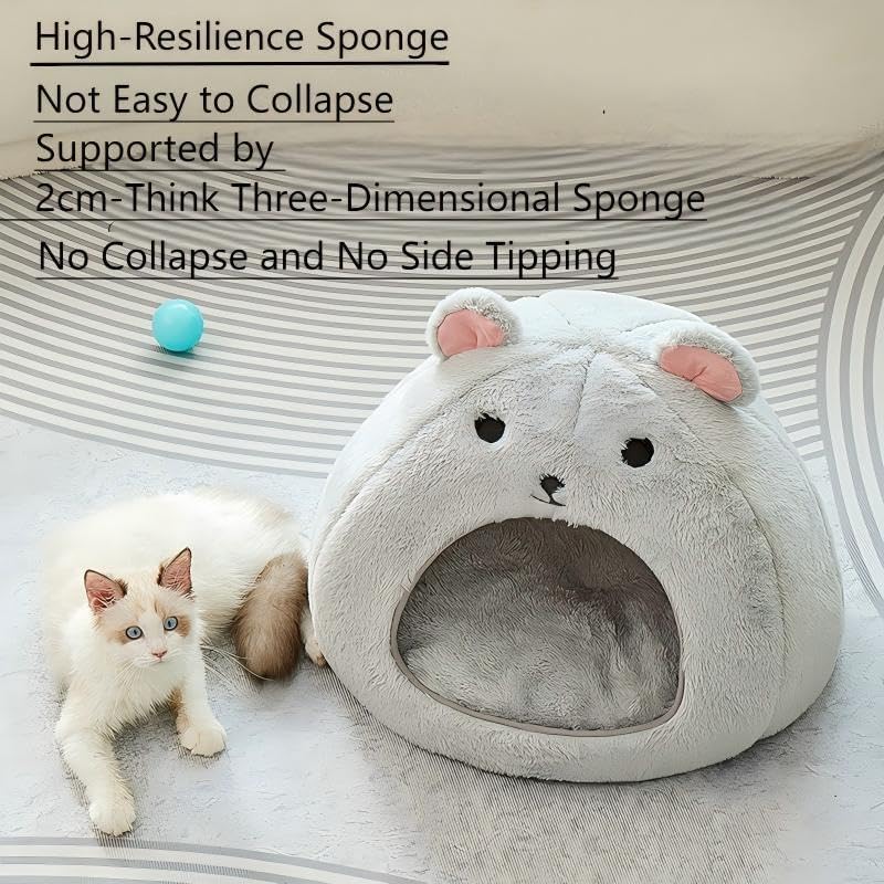 Cozy Mouse Ear Pet Cave Bed Ultra-Soft Gray Plush cave Bed, Cat Cave Beds Cat House Cat Tent with Removable Washable Cushioned Pillow, Cat Beds&Dog Beds,Perfect for Small & Medium Pets - size: Medium