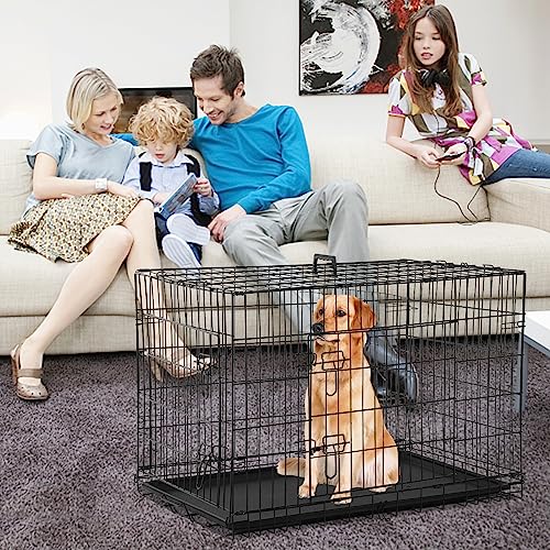 Large Dog Crate, Extra Large Dog Cage for Small Medium Large Dogs Outdoor Indoor, Kennel Foldable Metal Wire Dog Crate with Leak-Proof Tray and Handle Double Door, Animal Pet Cage, 48 Inch - size: 48 INCH