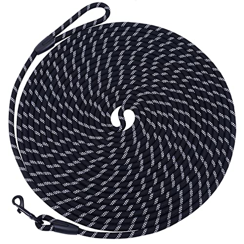 Long Dog Leash for Training 15Ft-Reflective Nylon Rope with Swivel Hook-Recall Agility Lead for Large Small Medium Dogs Outside Walking Hiking-Black - color: U1:Black-Diam 1/3", size: 15 Feet