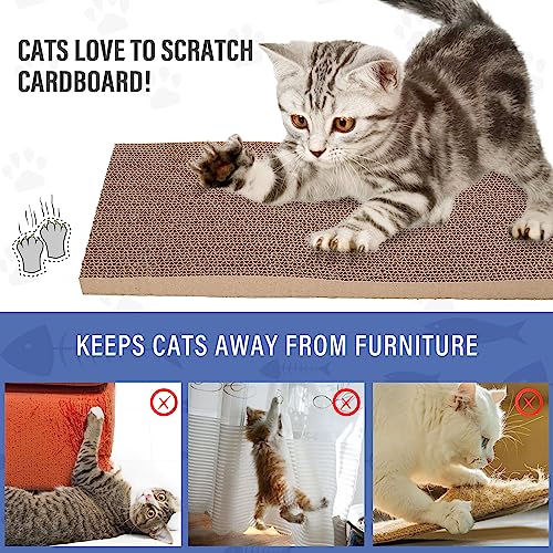 PrimePets 3-Pack Cat Scratcher Cardboard with Box, 17.3" Large Reversible Cat Scratching Pads for Indoor Cats, Heavy Duty Corrugated Cat Scratches Board, Furniture Protector for Large Cats & Kittens