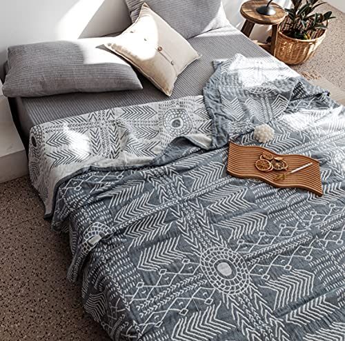 MEJU Indian Bohemia Muslin Summer Boho Blanket Throw for Bed Sofa Couch, 100% Combed Cotton 3 Layer Soft Warm Quick Dry Throw Blanket Bed Coverlet (Boho, F/Q 80 in X 90 in - color: Boho, size: F/Q 80 in x 90 in