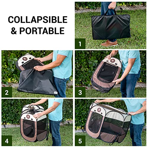 Puppy Playpen – Medium Sized Pet Playpen for Indoor & Outdoor use, Playpen for Dogs, Cats, Pets – Portable Collapsible Small Dog Playpen Crate with Mesh Side Panels - Carry Bag Included