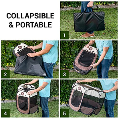 Puppy Playpen – Medium Sized Pet Playpen for Indoor & Outdoor use, Playpen for Dogs, Cats, Pets – Portable Collapsible Small Dog Playpen Crate with Mesh Side Panels - Carry Bag Included