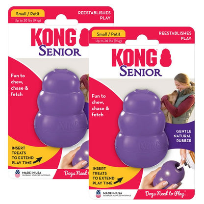 KONG Senior - Purple Rubber Dog Toy with Gentle, Natural Rubber - Durable Dog Toy for Older Dogs - Use Treats with Stuffable Chew Toy - Treat Toy for Chewing & Fetching (2 Pack) (Small) - size: Small