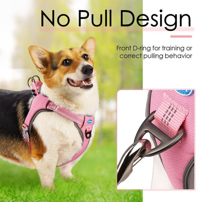 ThinkPet No-Pull Harness, Escape Proof Step-in Reflective Dog Vest Adjustable Breathable Halter Harness with Back/Front Clip for Better Control - color: Pink, size: Large