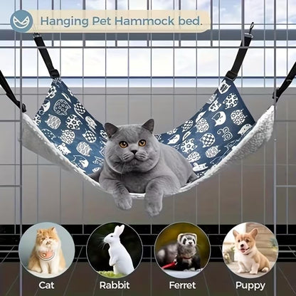 Cat Cage Hammock, Reversible for Use, Adjustable Pet Cat Bed, Soft Sleeping Cat Bed, Suitable for Cats, Puppies, Bunnies and Other Little Pets, Thickened Style, Blue, L(18.8 * 22.8in) - size: Large