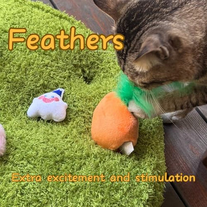 CECE PAW 4 Pack Cat Carrot Feather Toy, Catnip Refillable Toys, Cat Kicker Toy with Treat Pockets and 6 Catnip Pouches - color: Carrot Toy + Catnip, size: Cat