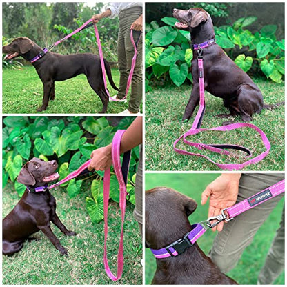 Tuff Pupper Heavy Duty Double Handle Leash | Twist Locking Carabiner Clip | Safety Lock for Strong Dogs | Reflective for Safe Night Walks | 6 Foot Leash for Medium & Large Dogs - color: Hot Pink
