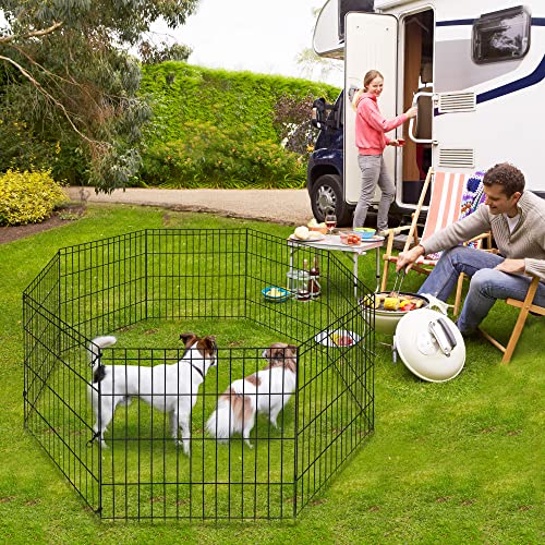 Pet Dog Playpen 24/30/36/42/48 Inch Metal Portable Dog Exercise Pen Indoor Outdoor Folding Yard Puppy Dog Fence for Small Medium Large Dogs 8 Panel