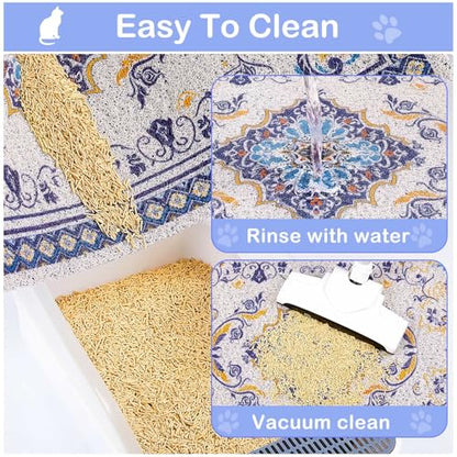 Glittme Cat Litter Mat with Non-Slip Bottom Litter Box Mat 33"X22" Litter Trapping Mat Easy to Clean Washable Cat Food Mat for Kitty,L - color: Blue, size: 33"x22"