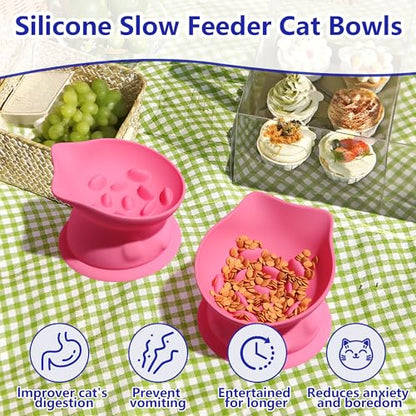 Slow Feed Cat Bowl, Elevated Cat Food Dish with Tilted Design, Dual-Use for Dry and Wet Food, Anti-Vomit, Anti-Choking, Easy to Clean - color: Pink, size: Medium
