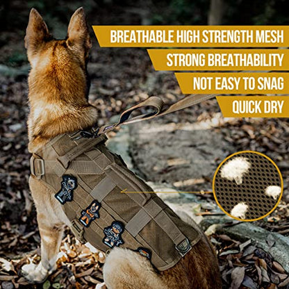 OneTigris Tactical Dog Harness for Small Dogs, No Pull Small Dog Vest Harness Breathable Military Dogs Molle Vest with Handles, Walking Hiking Training (Brown, XS) - color: Brown, size: XS