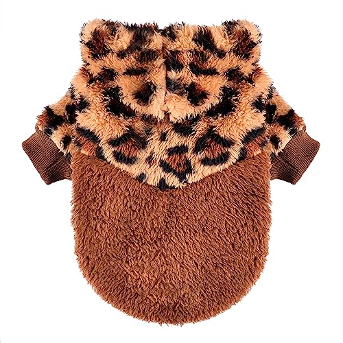 Dog Sweaters for Small Dogs, Fleece Dog Hoodie Clothes, Spring Winter Cute Warm Puppy Chihuahua Sweater, Pet Doggie Sweater for Yorkie Teacup, Cat Apparel (Leopard, XX-Small) - color: Leopard, size: XX-Small