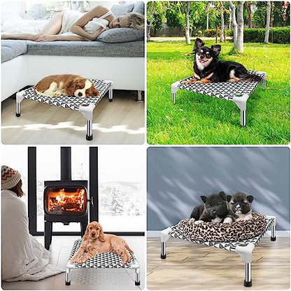 Kuntrust Elevated Outdoor Dog Bed Updated Raised Pet Cot Cooling Puppy Bed Lifted Dog Bed for Small Pets|Indoor Detachable Raised Dog Bed with Non-Slip Feet,Double-layer Cloth(S) - size: 4 sided Small
