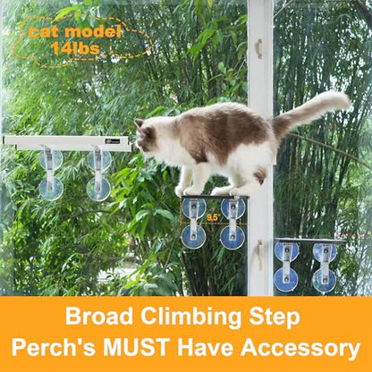 9.5"x7" Petite Cat Window Step (1pc),Leading Cat Easy Climb Up to Higher Large Perch or Safty Down to Windowsill,Durable Small Stair Ladder for Creating Vertical Playground on Window or Door