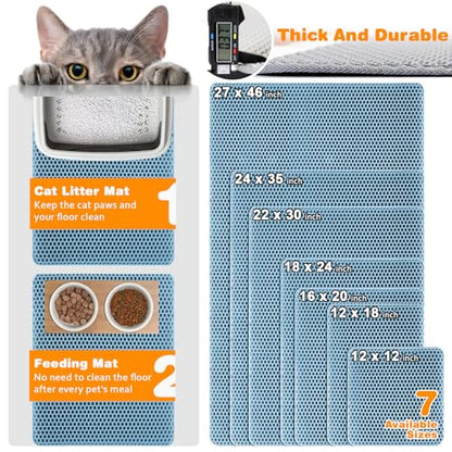 Waterproof Cat Litter Mat, Double Layer EVA, Odor-Free Large Grid, Urine Proof, Easy Cleanup (Blue, 12 x 12) - color: Blue