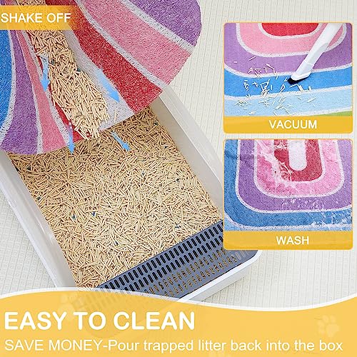 Cat Litter Mat Quality Litter Box Mat Large Non-Slip Cat Litter Mat Litter Trapping Mat Soft Kitty Litter Mat Compatible Two Litter Boxes Cat Products Easy to Clean,Rainbow,L - color: Rainbow, size: L(33.5" x 22.4")