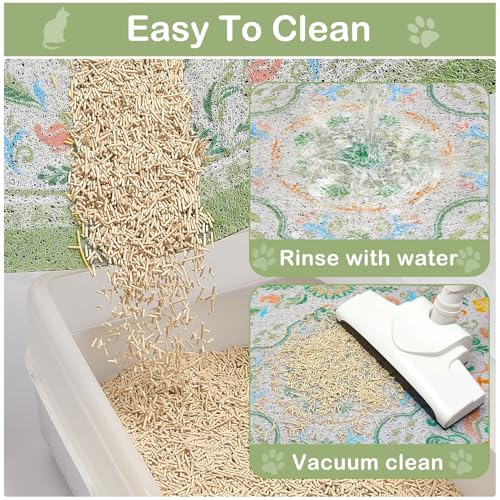 Glittme Cat Litter Mat with Non-Slip Bottom Litter Box Mat 33"X22" Litter Trapping Mat Easy to Clean Washable Cat Food Mat for Kitty,L - color: Bean Green, size: 33"x22"