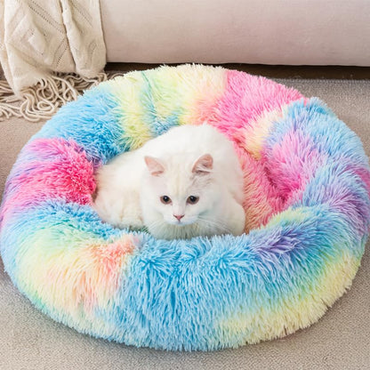 Cat Beds for Indoor Cat Dog Bed Dog Donut Bed Small Pet Bed Dog Calming Bed Warm Puppy Bed Cat Beds Baby Kitten Bed Fluffy Donut Bed Up to 7 Lbs Small Pet - size: Small