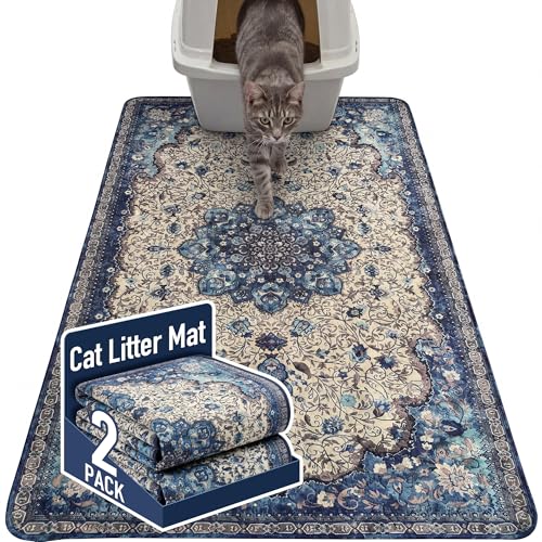 Hompet Cat Litter Mat 2 Pack, 35x60 Large Machine Washable Trapping Mats for Cats, Super Absorbent & Urine-Proof Cat Litter Box Mat for Floor, Waterproof & Non Slip Kitty Litter Rug - color: Blue Mandala, size: 36x60 Inch (Pack of 2)