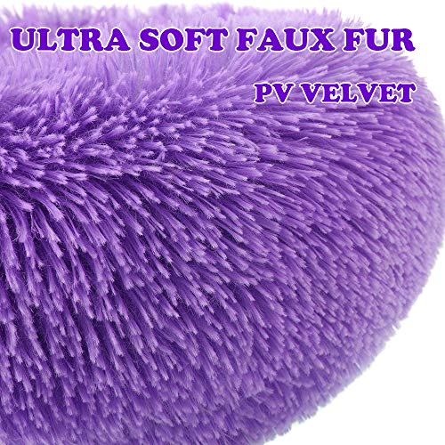 otoez Kitten Puppy Bed Extra Small XS Round Dog Cat Beds Anti Anxiety Plush Pet Calming Donut Bed with Non-Slip Waterproof Bottom, Washable (15.7", Purple) - color: Purple, size: 15.7"
