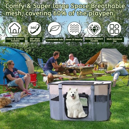 Dog Playpen,Pet Playpen,Foldable Puppy Cat Playpen, Dog Playpen for Indoor Dogs Enclosed, Outdoor Travel Camping Use, Dog Kennel Tent Crate for Rabbit Small Animals with Carrying Case (Grey, L) - size: L(35" x 28" x 23")