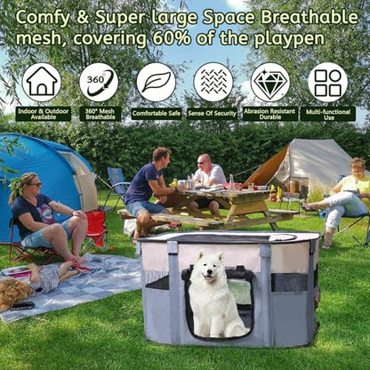 Dog Playpen,Pet Playpen,Foldable Puppy Cat Playpen, Dog Playpen for Indoor Dogs Enclosed, Outdoor Travel Camping Use, Dog Kennel Tent Crate for Rabbit Small Animals with Carrying Case (Grey, L) - size: L(35" x 28" x 23")