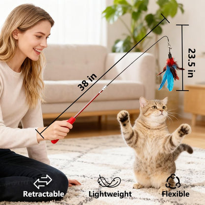 Vamelia Interactive Cat Toys Retractable Feather Toys Interactive Catcher Refills for Indoor Cats to Chase and Exercise
