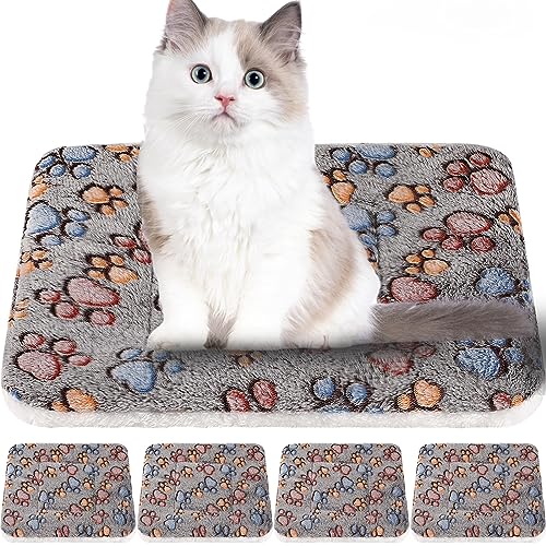 Tuanse 4 Pack Ultra Soft Dog Cat Bed Mat Small Animal Guinea Pig Bed with Cute Print Reversible Fleece Dog Crate Kennel Pad Cozy Washable Thickened Hamster Pet Beds Mat(13 x 19 Inches,Gray) - color: Gray, size: 13 x 19 Inches