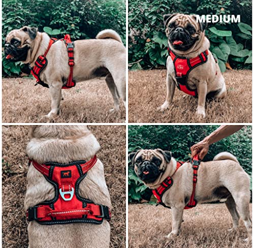 Tuff Pupper No Pull Easy Walk Dog Harness | Heavy Duty Pet Vest | Front & Back Leash Clips | Strong Safety Handle | Reflective Anti Pull Vest | Comfortable Padded Escape Proof Harness (Medium, Red) - color: March Red, size: Medium (Neck: 15-23" , Chest: 1