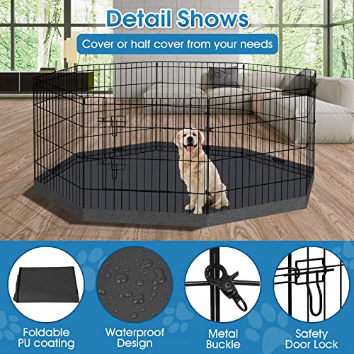 Puppy Pet Playpen 8 Panel 24 Inch Indoor Outdoor Metal Portable Folding Animal Exercise Dog Fence Ideal for Pet Animals Dog Cat Rabbit Breed Puppy with Bottom Pad (Black with Bottom pad) - style: 24'' x 24'' with Bottom cover