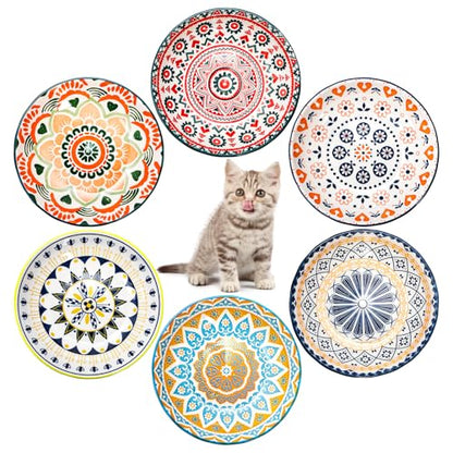 Foraineam 6 Pack 5.5 inch Wide Shallow Cat Food Bowl Set Ceramic Cat Bowls, 8oz Whisker Friendly Cat Dishes, Colorful Kitten Feeding Bowls for Food and Water, Microwave and Dishwasher Safe
