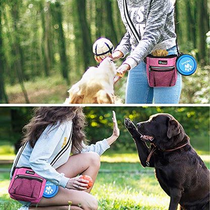 PetAmi Dog Treat Pouch, Pet Treat Pouch for Training, Dog Walking Bag Holder for Kibbles, Pet Food Toy, Dog Trainer Essentials Supplies, Poop Bag Dispenser, 3 Ways to Wear (Pink) - color: Heather Pink