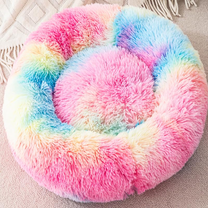Cat Beds for Indoor Cat Dog Bed Dog Donut Bed Small Pet Bed Dog Calming Bed Warm Puppy Bed Cat Beds Baby Kitten Bed Fluffy Donut Bed Up to 7 Lbs Small Pet - size: Small