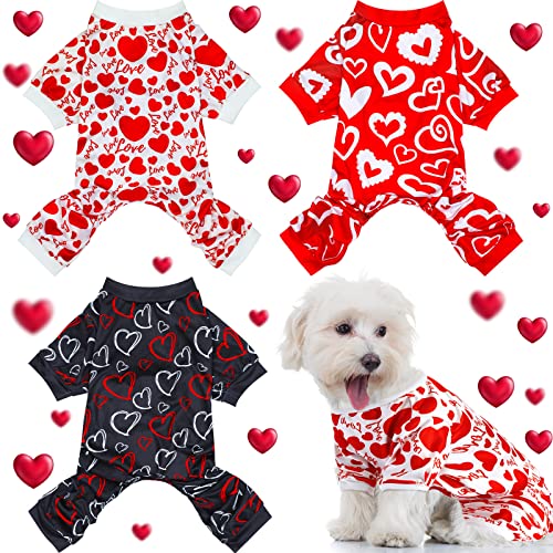Weewooday 3 Piece Dog Pajamas Dog Bodysuit & Jumpsuit Set, Heart Pattern Puppy Clothes for Puppy & Cat(XL(fit 9.9-12.2lbs)) - size: XL(fit 9.9-12.2lbs)