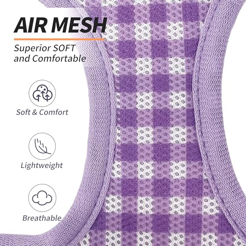 AIITLE Adjustable Dog Vest Harness Set – No-Pull Design, Plaid Print & Reflective Safety– Fits Poodles, Shih Tzus & Medium-Sized Dogs up to 38lbs (M, Purple) - color: Purple, size: M
