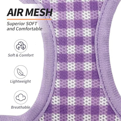 AIITLE Adjustable Dog Vest Harness Set – No-Pull Design, Plaid Print & Reflective Safety– Fits Poodles, Shih Tzus & Medium-Sized Dogs up to 38lbs (M, Purple) - color: Purple, size: M