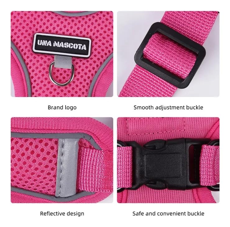 Dog Harness and Leash Set, Adjustable Triangle, Reflective Adjustable Puppy Vest, No Pull Soft Mesh Harness for Small, Medium Dogs, Cats (Fuchsia, L) - color: Fuchsia, size: L