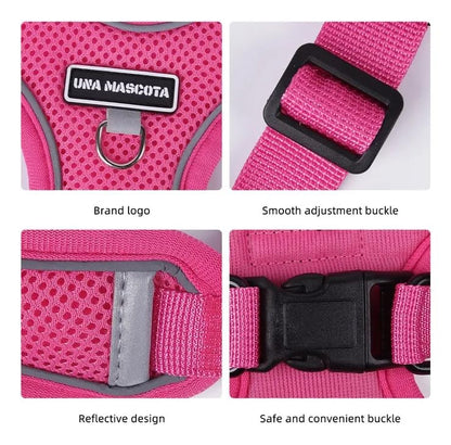 Dog Harness and Leash Set, Adjustable Triangle, Reflective Adjustable Puppy Vest, No Pull Soft Mesh Harness for Small, Medium Dogs, Cats (Fuchsia, XL) - color: Fuchsia, size: XL