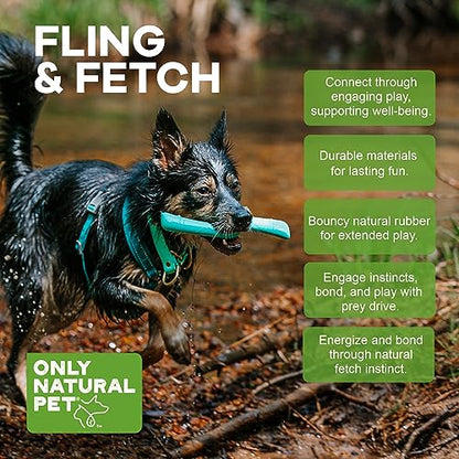 Only Natural Pet Rubber Bond Building Fetch Tug Dog Toy - Stick Floating Small XL Puppy Teach Durable Throw Launcher Flying Frisbee Boomerang Tough Aggressive Puller Chewers -Fling & Fetch/Teal - color: Teal