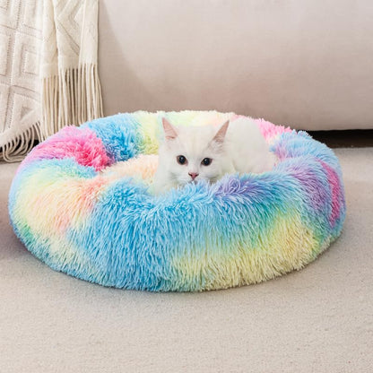 Fluffy Donut Dog Bed for Puppies Cat Bed Plush Soft Faux Fur Non-Slip Bottom Indoor Cozy Comfortable Pet Bed Bunny Pillow Dog Piilow Small for 3KG