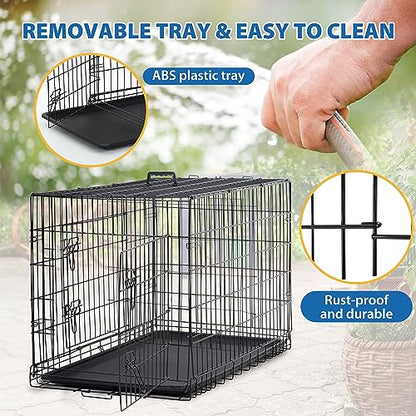 24/7 Shop at Home Gossamer Metal Double Door Folding Wire Pet Crate with Divider, Removable Tray, and Handle for Outdoor and Indoor Medium Dog, 36-inch, Black - size: 36.4"L x 22.6"W x 24.8"H
