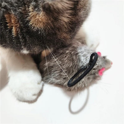 Real Rabbit Fur Interactive Cat Toy Mouse, 5.5" Extra Large Durable Squeaky Toys with Long Tail, Crinkle Sound & Hanging Rope, Self-Play Toys for Indoor Cats (5 Pack Grey/White Color) - color: White&Grey