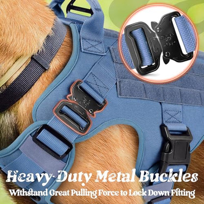 rabbitgoo Tactical Dog Harness Medium Sized, Heavy Duty Pet Harness with Handle, No-Pull Service Vest Medium Breed, Adjustable Military Dog Vest for Training Hunting Walking, Blue, M - color: Blue, size: Medium